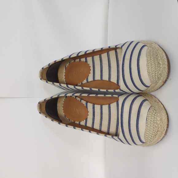 J. Crew sz 5.5 Canvas Espadrille Wedges Flax & Blue Stripe - Picture 2 of 6